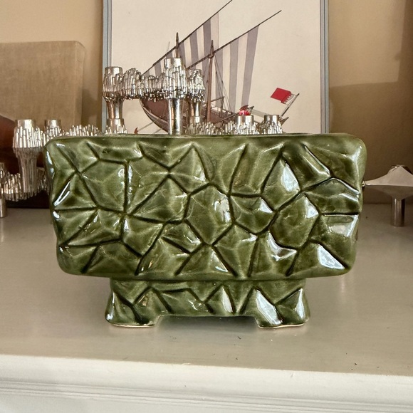 Mccoy Other - Vintage MCM McCoy Green Pebble Planter Brutalist Cubist Style Pottery Window Box
